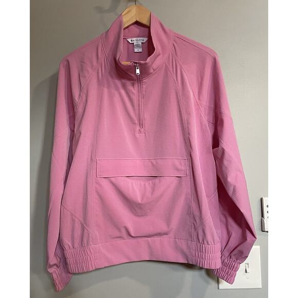 Athleta Boundless Popover Jacket Maritima Pink Ripstop Kangaroo Pouch Medium - Picture 1 of 7